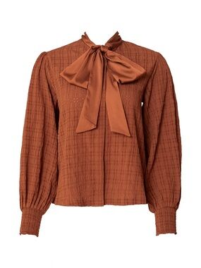 Ivy City Co Brown Tie-Neck Puff Sleeve Blouse